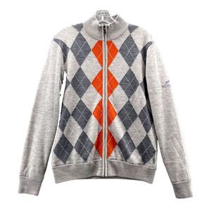 Sunice Golf Windstopper Sweater Men's Med Gray Wool Argyle Academia Preppy Sport